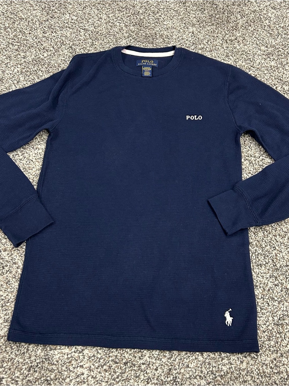Polo Ralph Lauren Shirt Mens Small Blue Thermal Waffle Knit Embroidered Logo